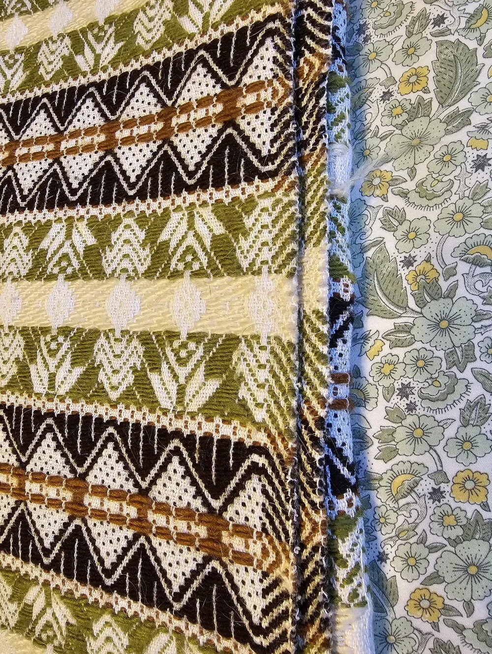 Vintage 70s Handwoven Cotton Geometric Queen Blanket Coverlet